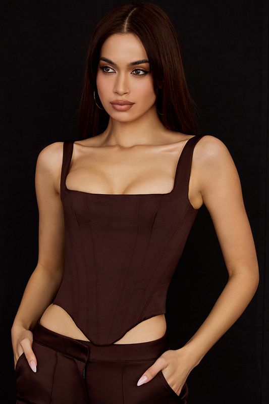 Corset House Of Cb Satin Longline Chocolat | SVC-704538