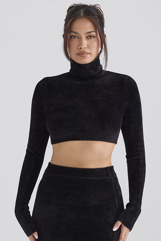 Hauts House Of Cb Chenille Cropped Noir | NLD-849061