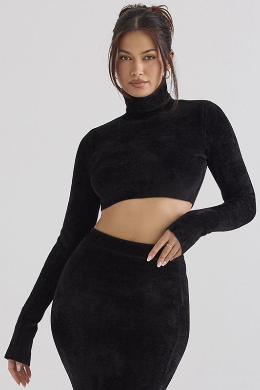 Hauts House Of Cb Chenille Cropped Noir | NLD-849061