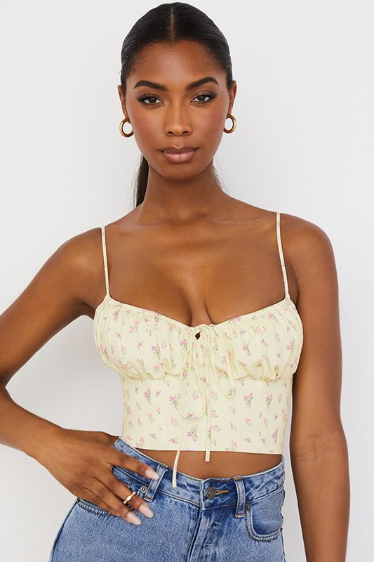 Hauts House Of Cb Ditsy Floral Gathered Bustier Citron | HFA-034218