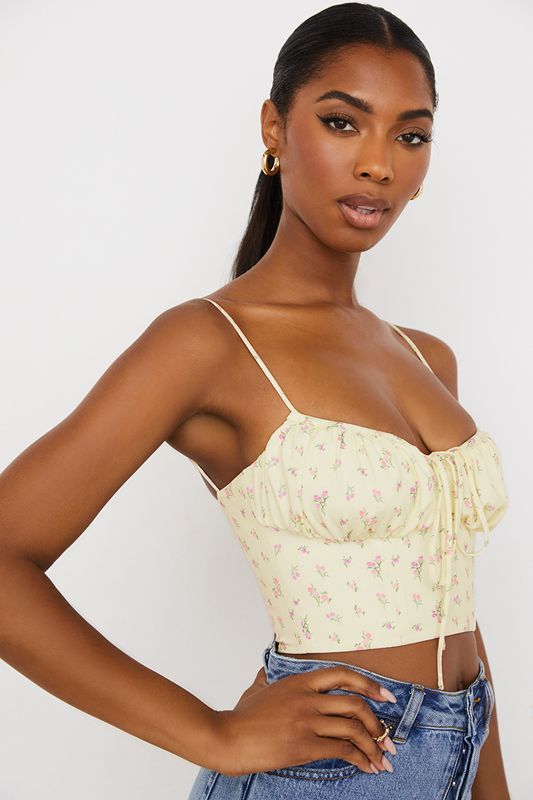 Hauts House Of Cb Ditsy Floral Gathered Bustier Citron | HFA-034218