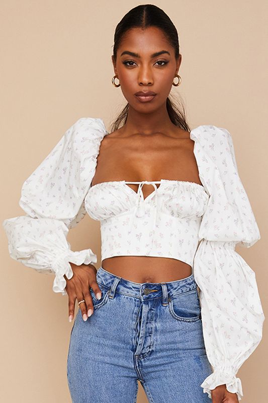 Hauts House Of Cb Floral Cropped Blanche | CWQ-251609