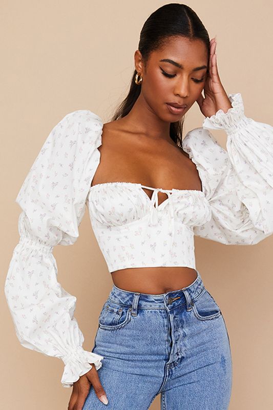 Hauts House Of Cb Floral Cropped Blanche | CWQ-251609