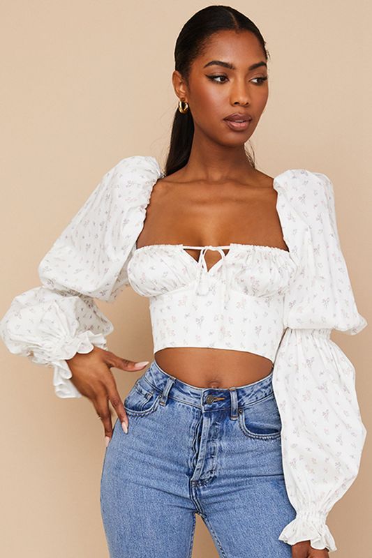 Hauts House Of Cb Floral Cropped Blanche | CWQ-251609