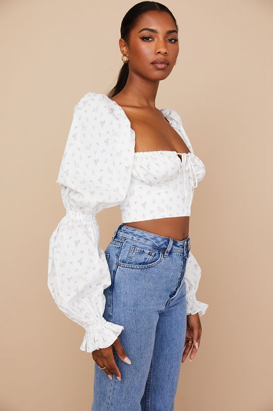 Hauts House Of Cb Floral Cropped Blanche | CWQ-251609