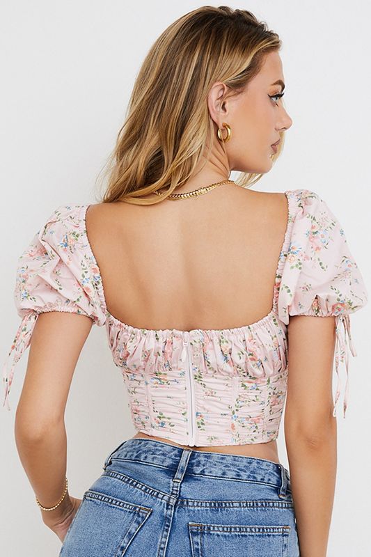 Hauts House Of Cb Floral Puff Sleeve Rose | YQM-956042