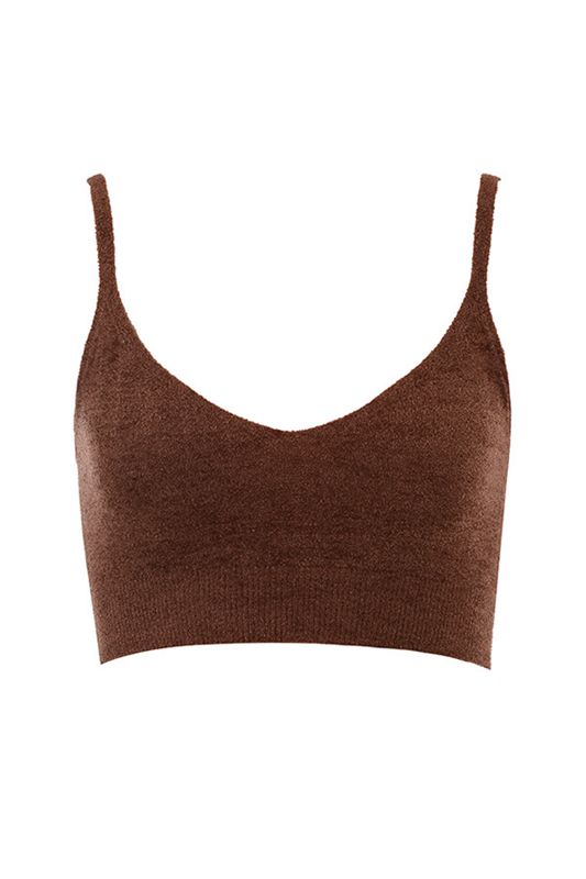 Hauts House Of Cb Fluffy Knit Crop Chocolat | JBU-590721