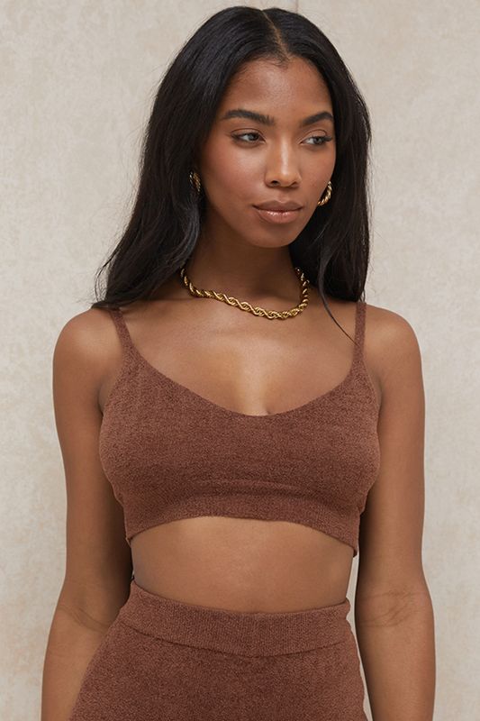 Hauts House Of Cb Fluffy Knit Crop Chocolat | JBU-590721