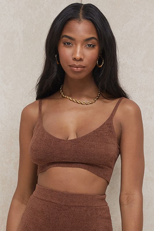 Hauts House Of Cb Fluffy Knit Crop Chocolat | JBU-590721