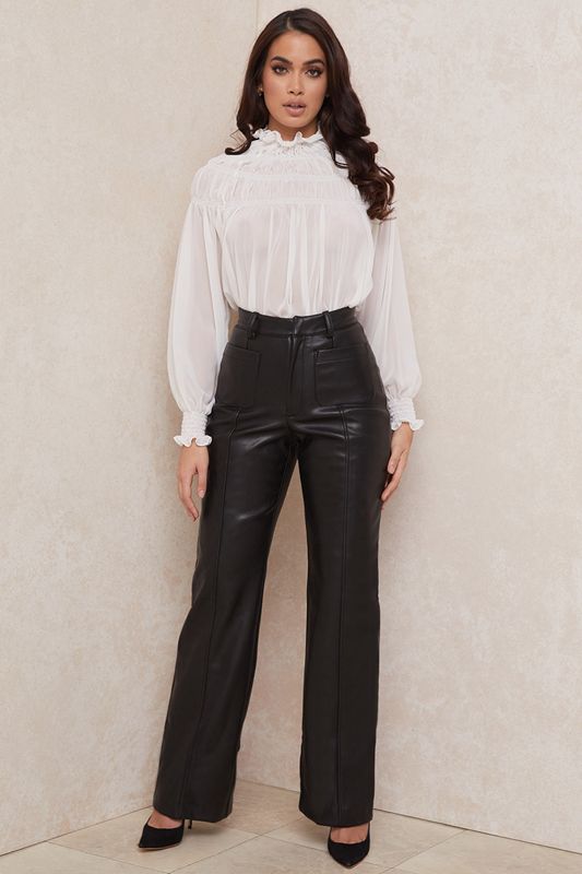 Hauts House Of Cb Georgette High Neck Blouse Blanche | PUC-632894