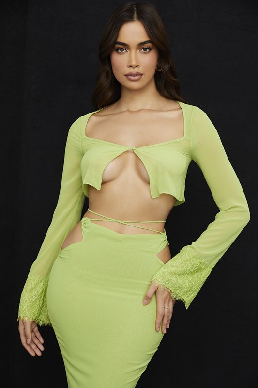 Hauts House Of Cb Green Georgette Cropped Vert Clair | RDS-573601