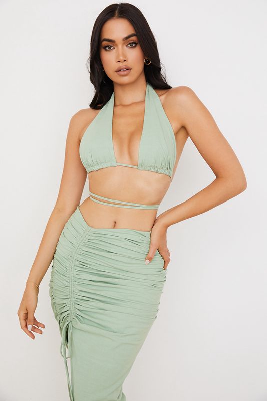 Hauts House Of Cb Halter Neck Gathered Bustier Vert Olive | UJP-257943