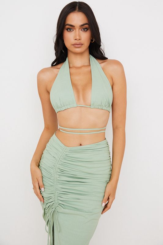 Hauts House Of Cb Halter Neck Gathered Bustier Vert Olive | UJP-257943