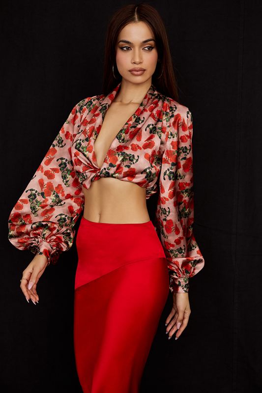 Hauts House Of Cb Print Satin Plunge Rose | AKT-234796