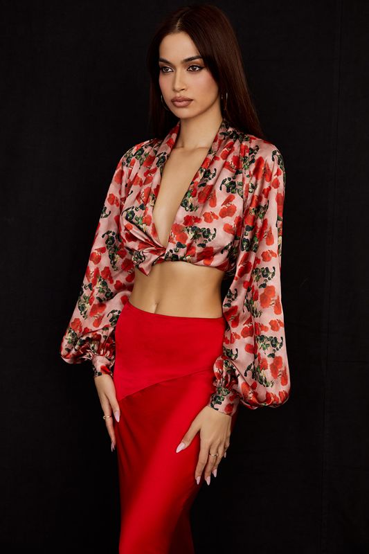 Hauts House Of Cb Print Satin Plunge Rose | AKT-234796