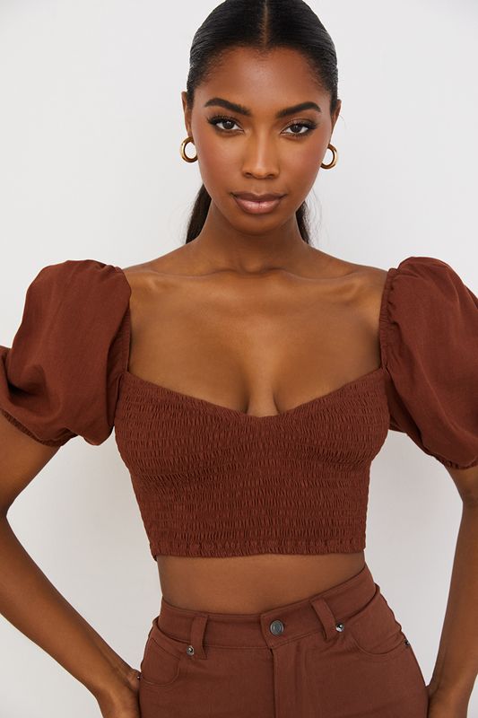 Hauts House Of Cb Puff Sleeve Cropped Bordeaux | KCD-206358