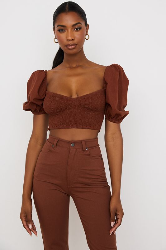 Hauts House Of Cb Puff Sleeve Cropped Bordeaux | KCD-206358