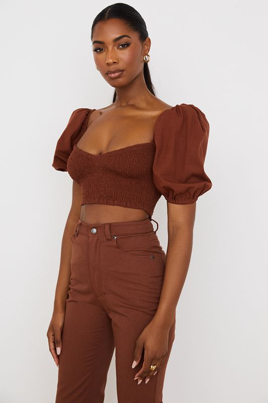 Hauts House Of Cb Puff Sleeve Cropped Bordeaux | KCD-206358