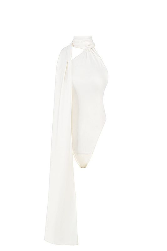 Hauts House Of Cb Satin Wrap Neck Blanche | QHL-356042