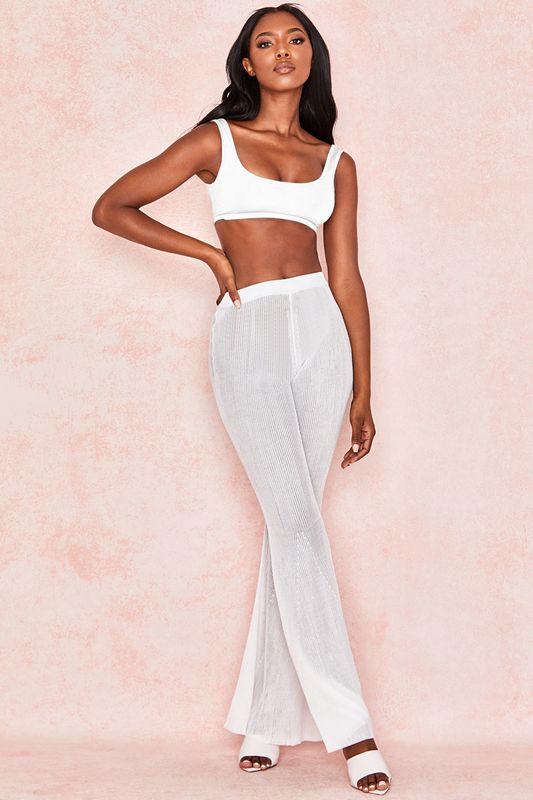 Hauts House Of Cb Stretch Jersey Cropped Blanche | TMU-541632