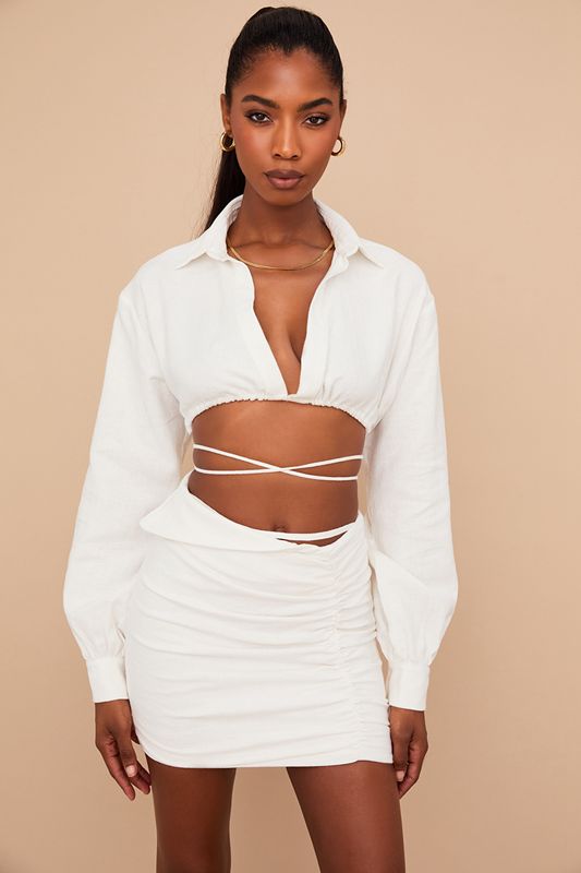 Hauts House Of Cb Wrap Around Cropped Shirt Blanche | YKM-483105