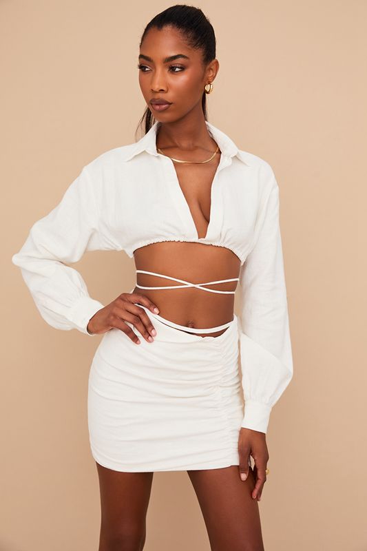 Hauts House Of Cb Wrap Around Cropped Shirt Blanche | YKM-483105