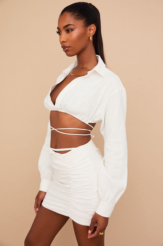 Hauts House Of Cb Wrap Around Cropped Shirt Blanche | YKM-483105