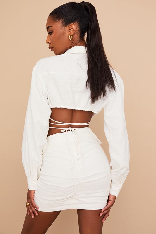 Hauts House Of Cb Wrap Around Cropped Shirt Blanche | YKM-483105