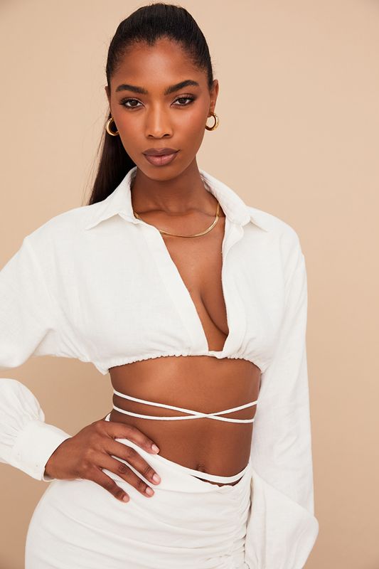 Hauts House Of Cb Wrap Around Cropped Shirt Blanche | YKM-483105