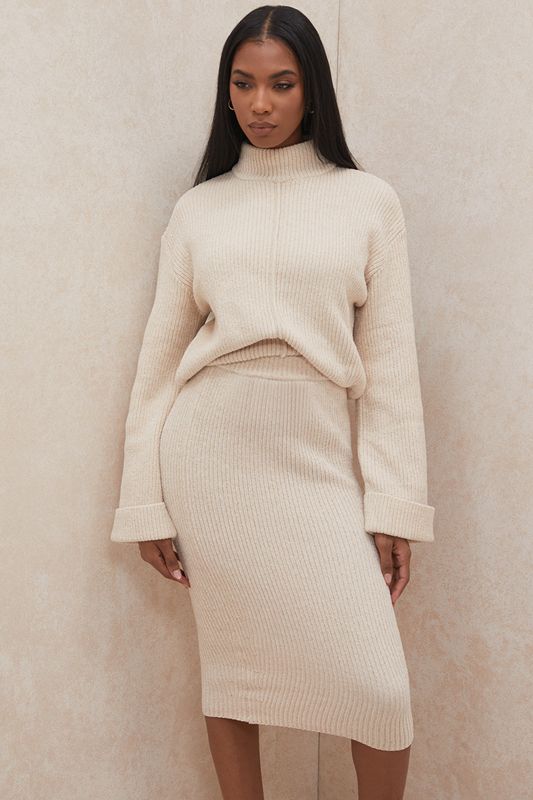 Jupe House Of Cb Chenille Knit Midi Blanche | IPJ-045739