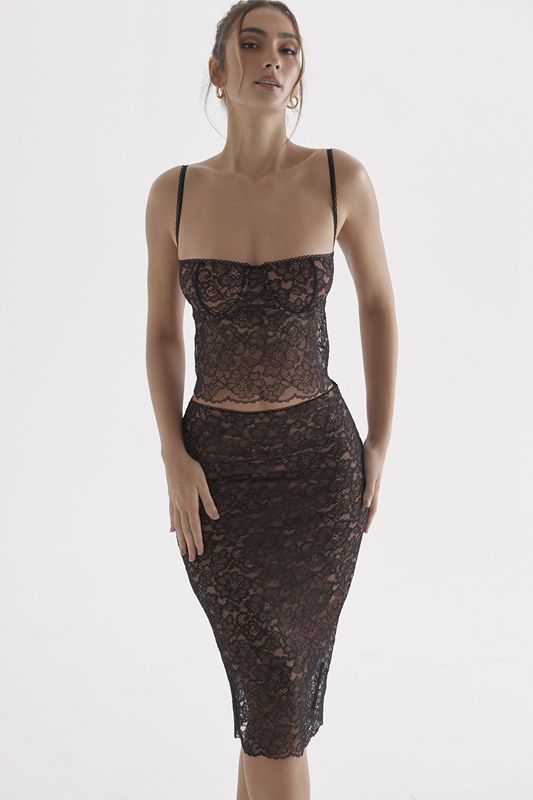 Jupe House Of Cb Dentelle Midi Noir | WPG-427865