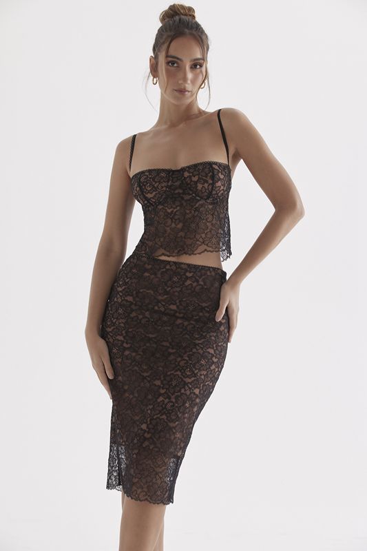 Jupe House Of Cb Dentelle Midi Noir | WPG-427865