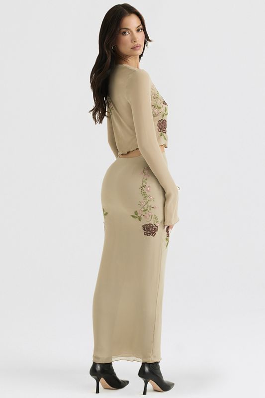 Jupe House Of Cb Floral Maxi Beige | KZO-854307