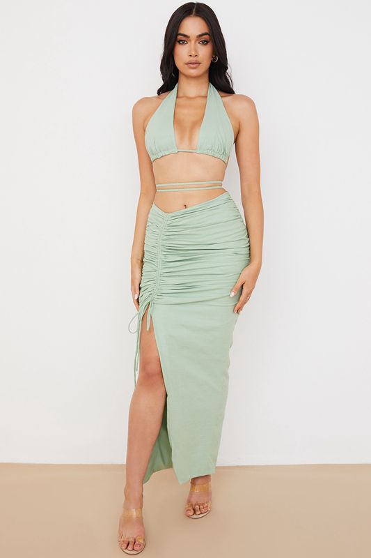 Jupe House Of Cb Gathered Drawstring Maxi Vert Olive | SOU-146395