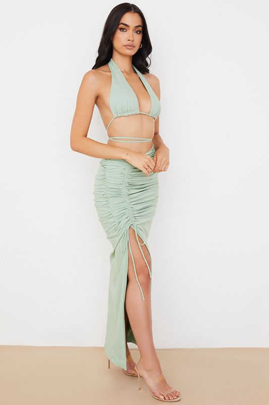 Jupe House Of Cb Gathered Drawstring Maxi Vert Olive | SOU-146395