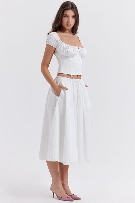 Jupe House Of Cb Gathered Midi Blanche | DOB-907123