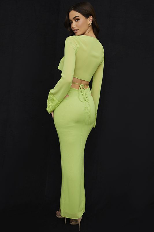 Jupe House Of Cb Green Georgette Maxi Vert Clair | XEU-435086