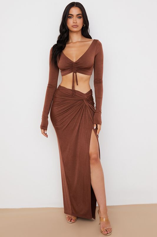 Jupe House Of Cb Jersey Twist Front Maxi Chocolat | AQD-428153