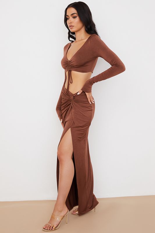 Jupe House Of Cb Jersey Twist Front Maxi Chocolat | AQD-428153