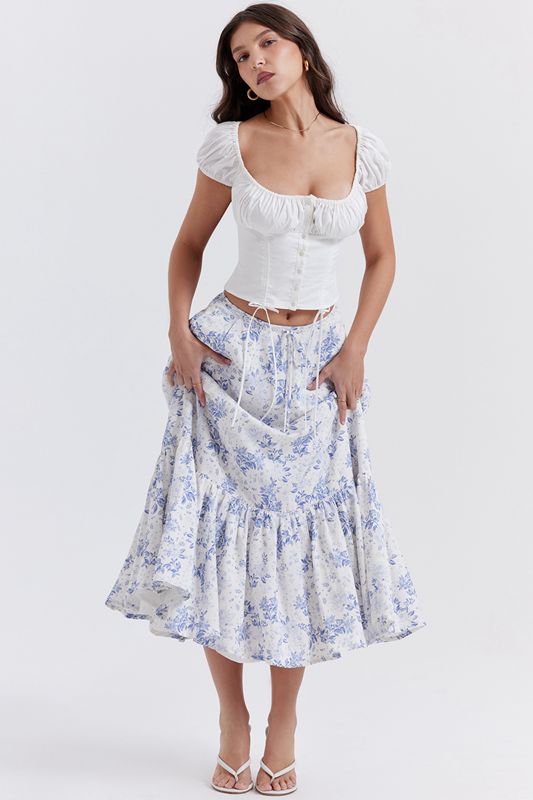 Jupe House Of Cb Print Midi Bleu | NXU-807561