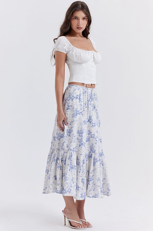 Jupe House Of Cb Print Midi Bleu | NXU-807561