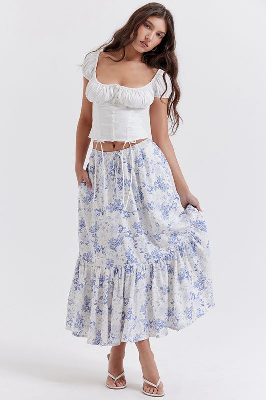 Jupe House Of Cb Print Midi Bleu | NXU-807561