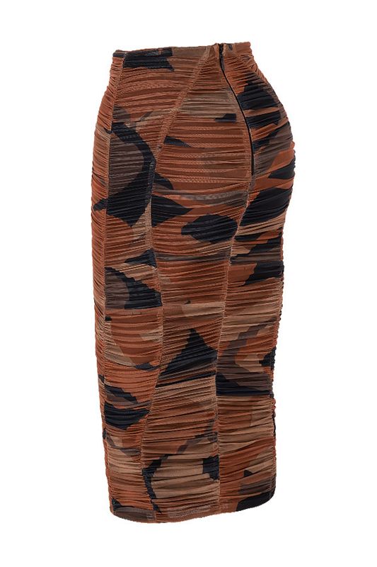 Jupe House Of Cb Print Ruched Midi Marron | PAJ-314087