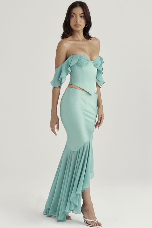 Jupe House Of Cb Ruffle Maxi Turquoise | CLR-910238