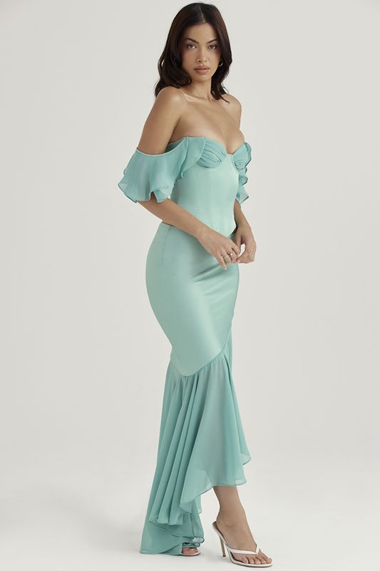 Jupe House Of Cb Ruffle Maxi Turquoise | CLR-910238