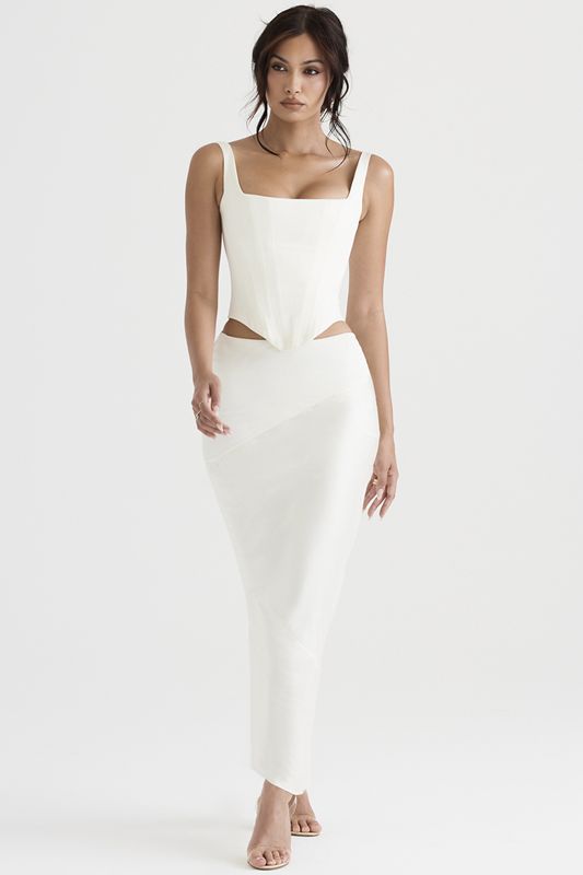 Jupe House Of Cb Satin Bias Cut Midi Blanche | FPY-726130