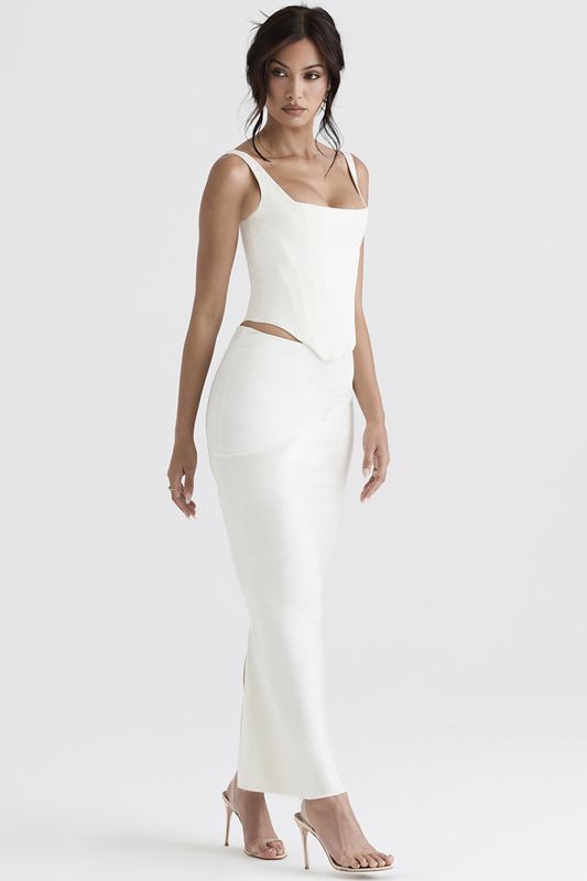 Jupe House Of Cb Satin Bias Cut Midi Blanche | FPY-726130