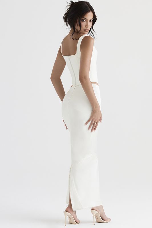 Jupe House Of Cb Satin Bias Cut Midi Blanche | FPY-726130