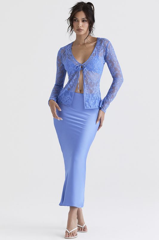 Jupe House Of Cb Satin Bias Cut Midi Bleu | PJQ-617859