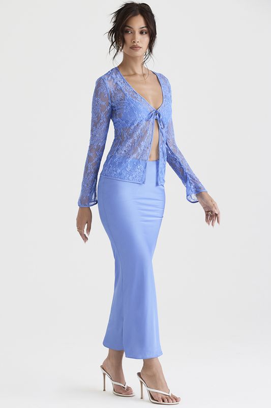 Jupe House Of Cb Satin Bias Cut Midi Bleu | PJQ-617859